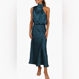 Petal & Pup Teal Satin Midi Dress